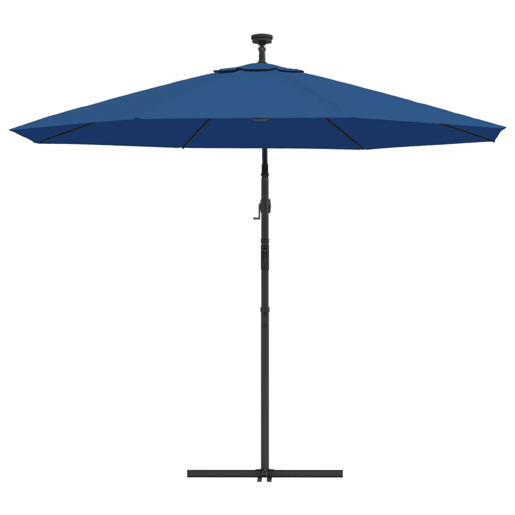 Ombrellone a Sbalzo con LED e Palo in Acciaio-Ombrello da giardino 300 cm Azzurro