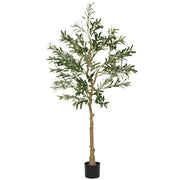 Pianta Artificiale Olivo Alta 150 cm con 720 Foglie e 32 Olive per Interni con Vaso in Plastica e Seta Verde