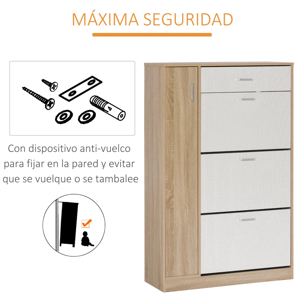 Scarpiera con Cassetto e Ante ¨C Xylo ¨C Legno Naturale 84x30x132 cm per 18-27 Paia di Scarpe