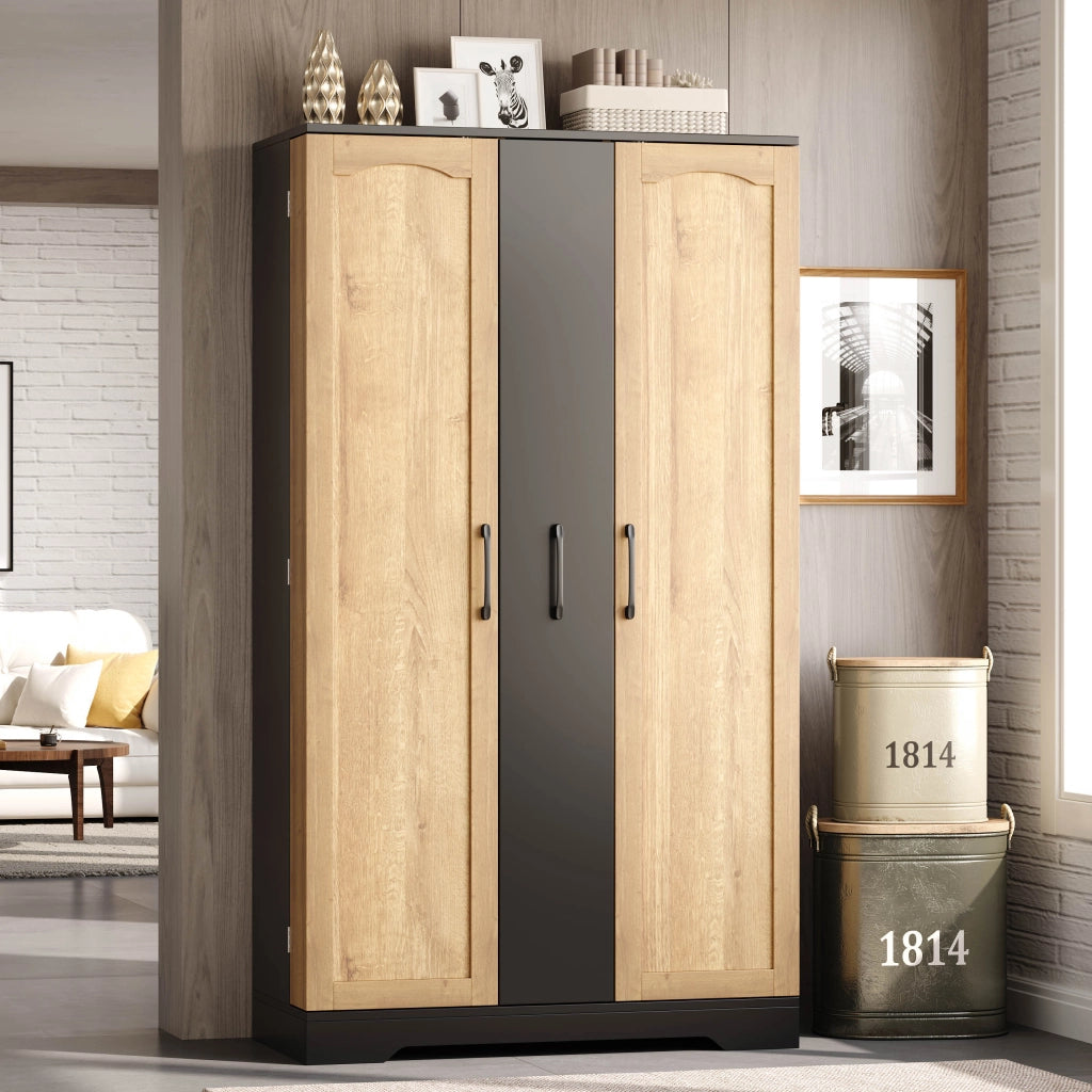 Credenza da cucina con doppia anta, 4 ripiani interni regolabili e vano portaghiere, 150 × 78 × 40 cm, nero