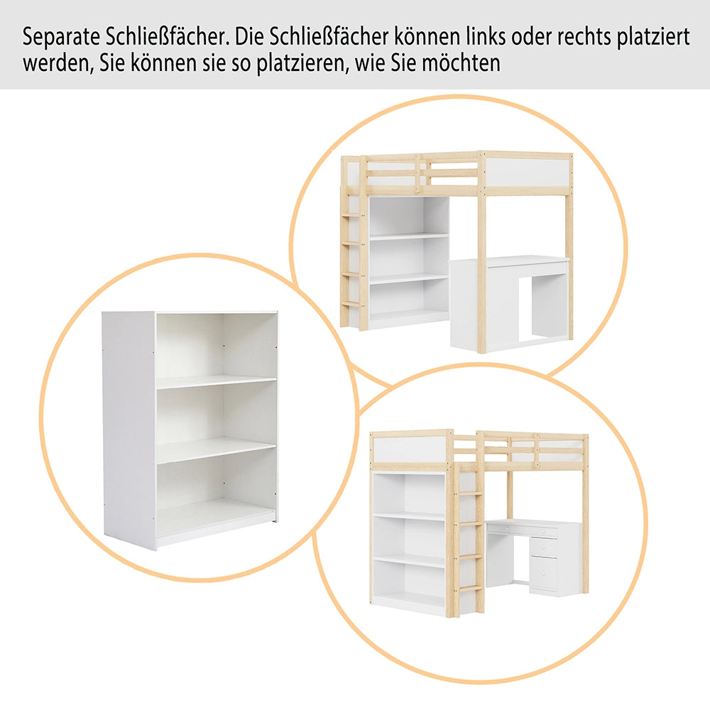 Letto a soppalco multifunzionale - Xylo - 90x200 cm - Legno - Armadi e scrivania