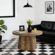Tavolino da caffè rotondo ? 80 cm in MDF marrone con base scanalata