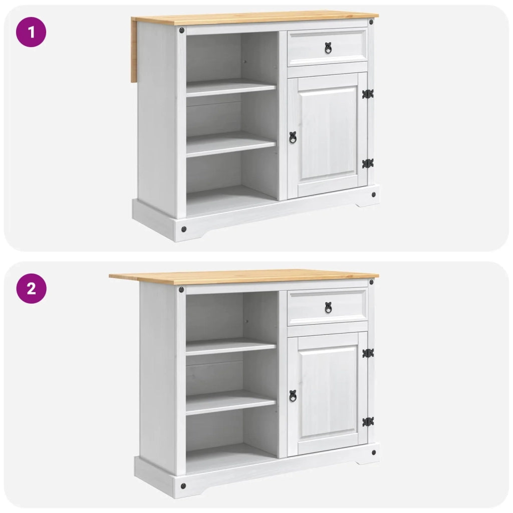 Set isola da cucina 3 pz Bianco e Cera di Miele Pino Massello 3425401