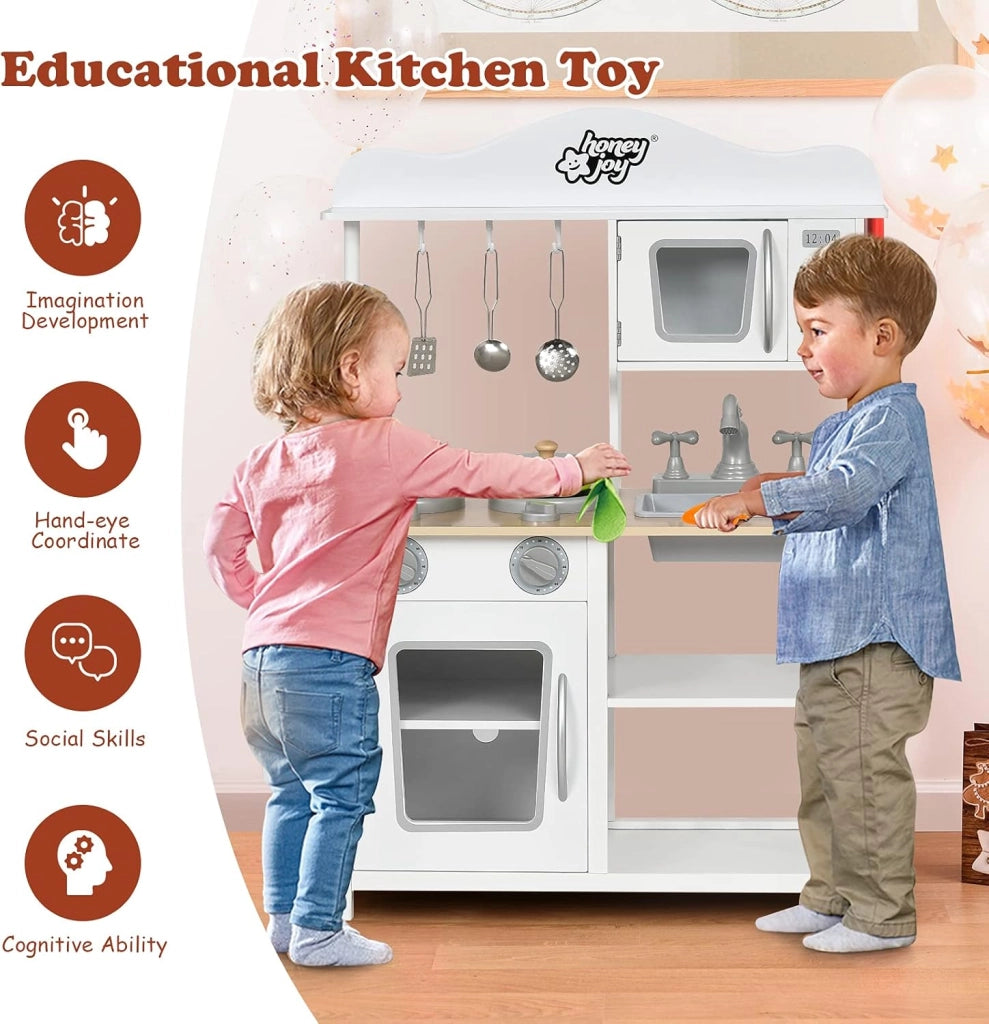 Cucina d'imitazione per bambini 3+ anni, giocattolo da cucina in legno con fornello, forno, forno a microonde e lavandino, accessori variegati forniti, ideale regalo educativo per feste,