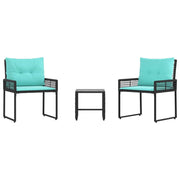 Set di Mobili da Esterno con cuscino 3 pz | Set Salotto da Giardino Nero e Turchese