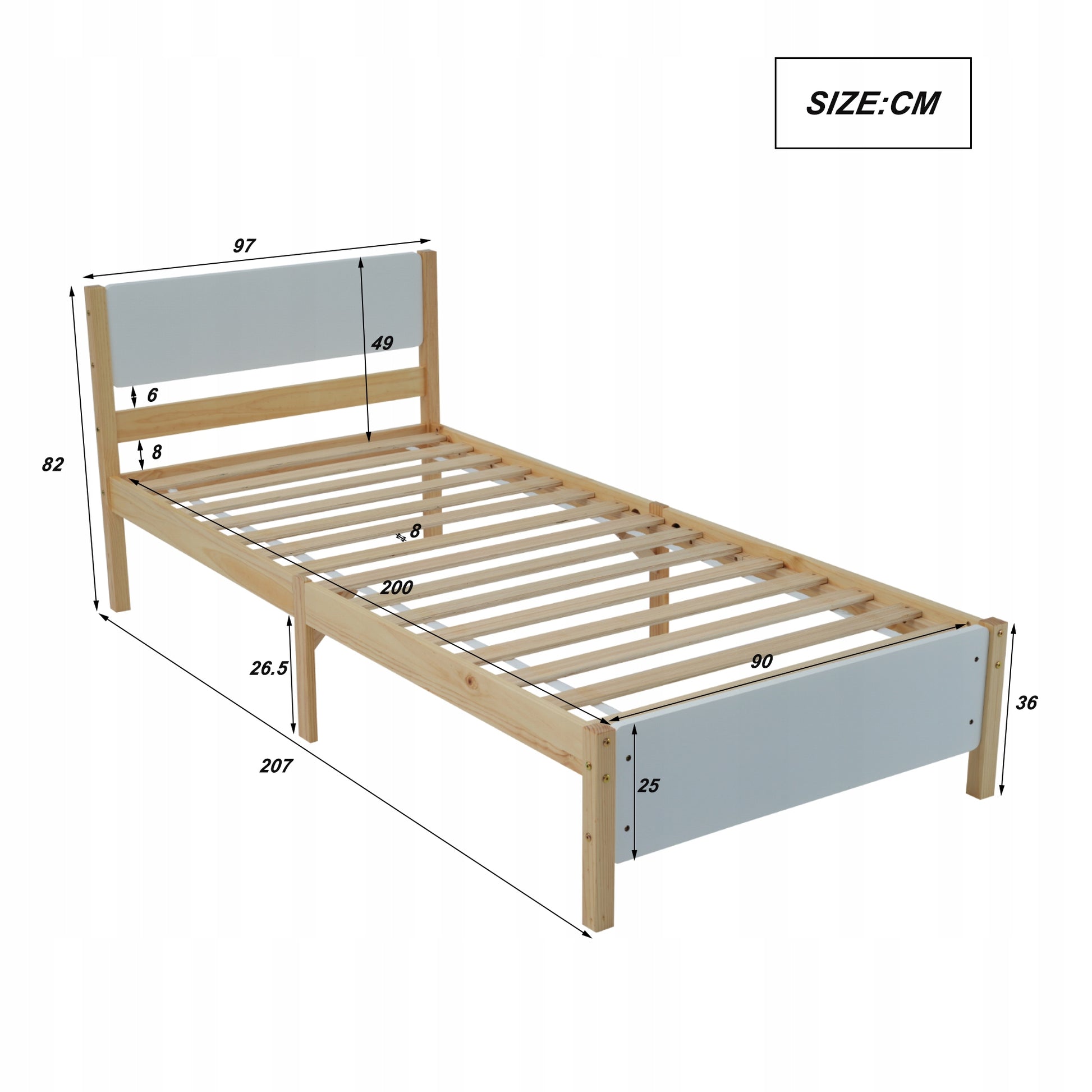 Letto in legno 90x200 - Xylo - Bianco naturale