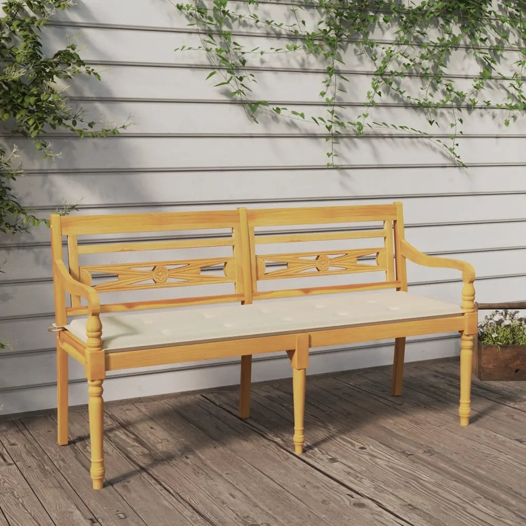 Panca da Giardino | Panchina Batavia con Cuscino Crema 150 cm Legno Massello Teak