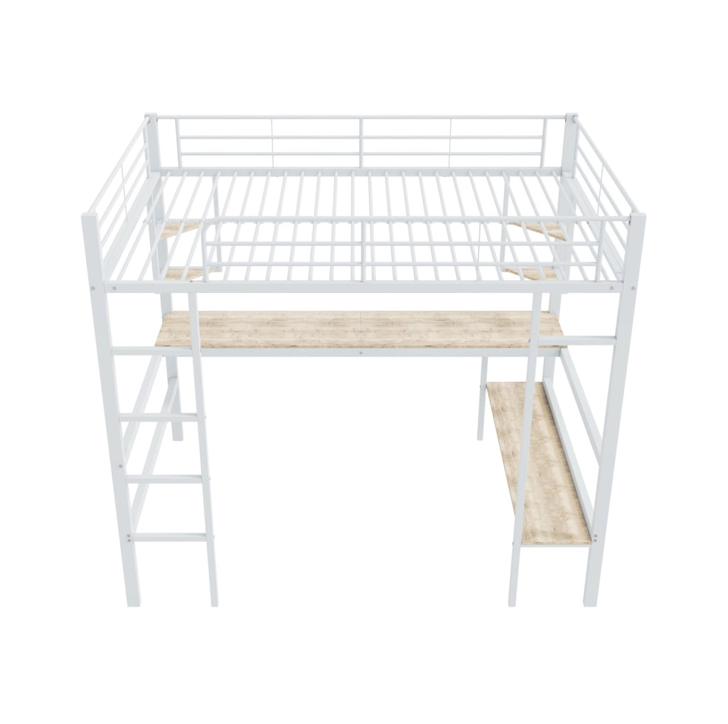 Letto a soppalco 140x200 cm in metallo con scrivania e libreria