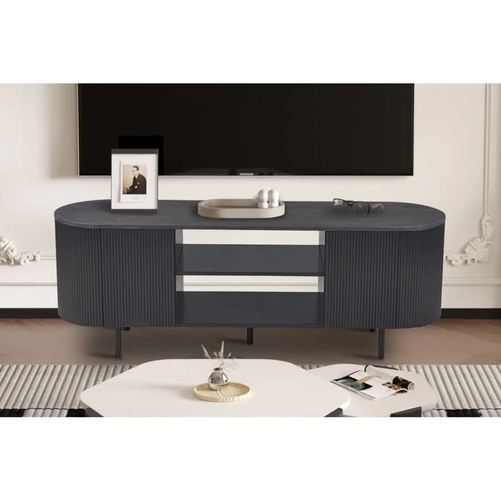 Mobile TV VAGOS – Colore marrone scuro – Mobile TV arrotondato – 2 porte & 2 nicchie – 160 cm – Design contemporaneo