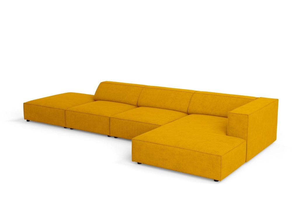 Cosmopolitan Design - Divano angolare destro "Arendal" 5 posti in ciniglia con effetto a coste senape 