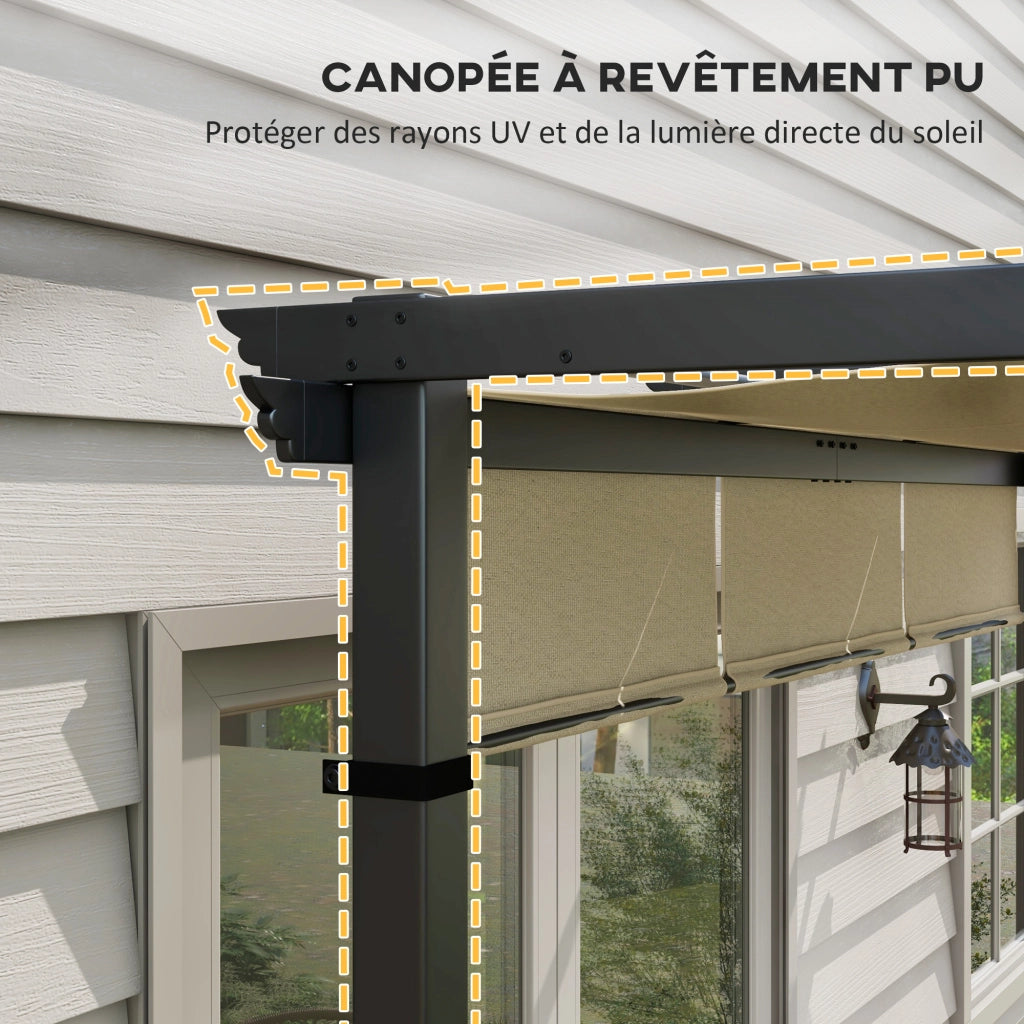 Pergola 3x3m con 3 Teli Scorrevoli ¨C zephmum ¨C Struttura Acciaio Nero Tela Poliestere Beige