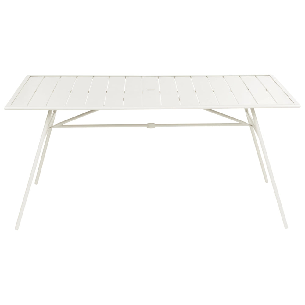 Tavolo da giardino in ferro zincato beige chiaro 160 x 90 cm, arredo da esterno verniciato a polvere, moderno