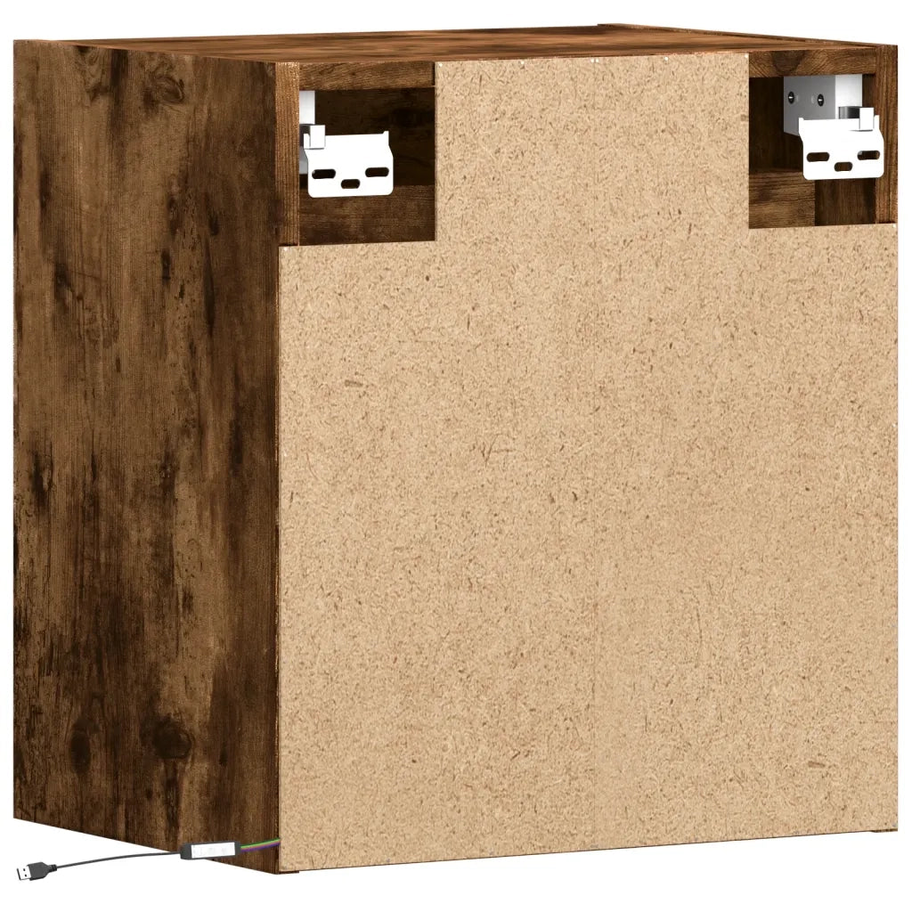 Comodino a Parete con Luci LED-Tavolino da notte sospeso Rovere Fumo 720806