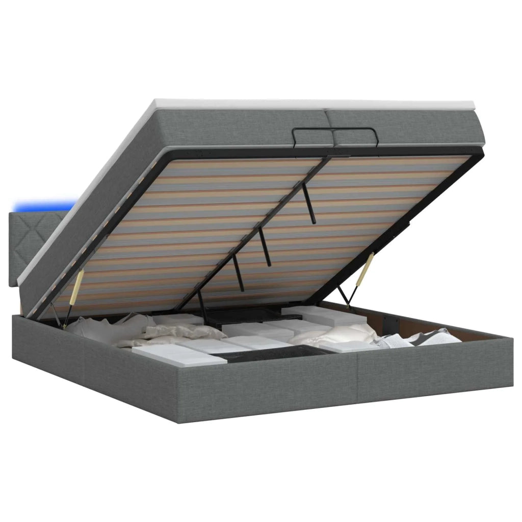 Letto Ottomano con Materasso e LED Grigio Scuro 200 x 200 cm 3457017