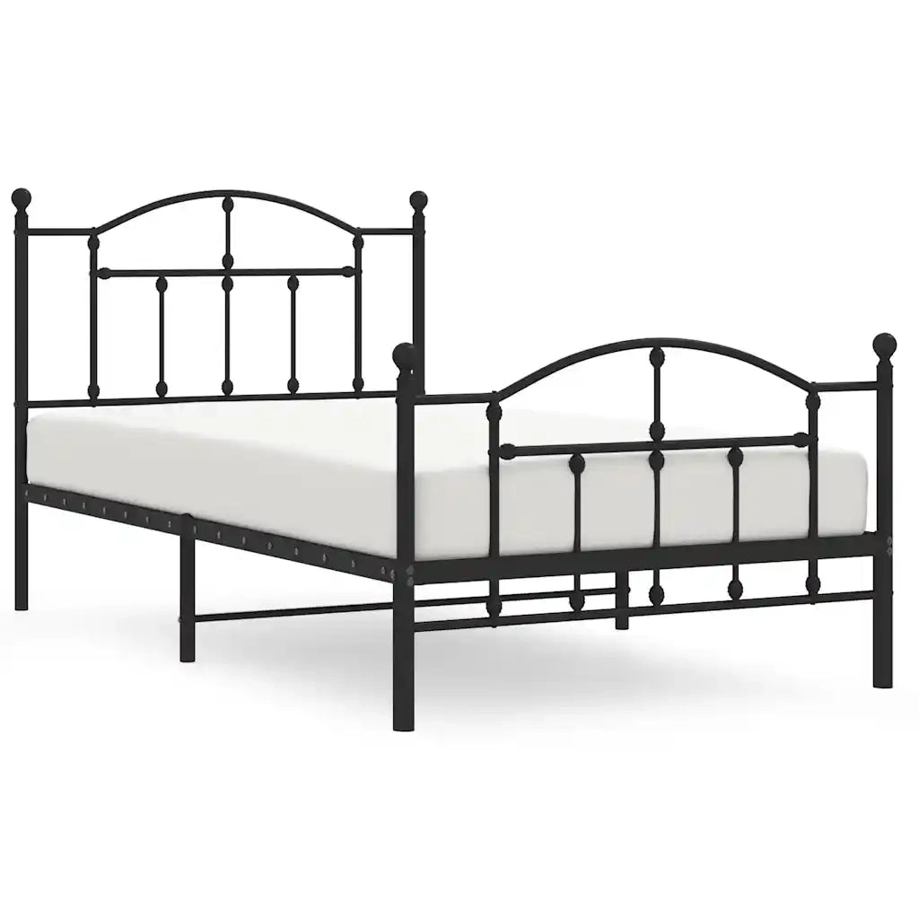 Giroletto con Testiera e Pediera-Struttura Letto Metallo Nero 100x190 cm 509167