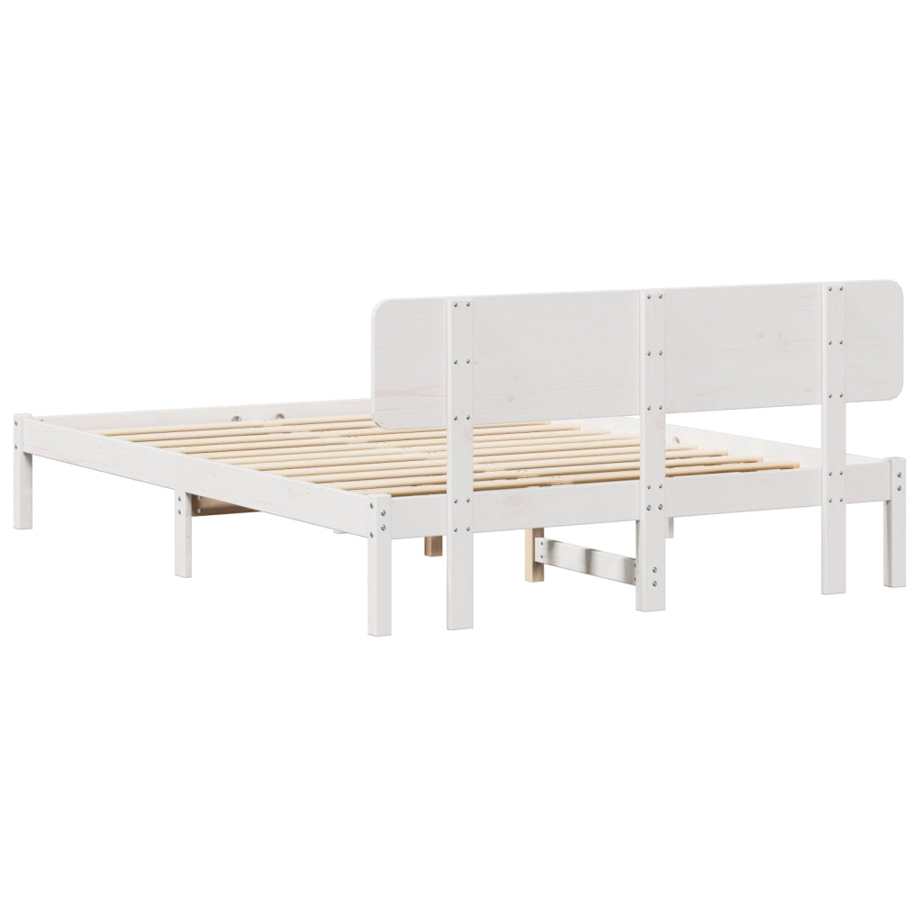 Struttura Letto con Testiera Bianca 200x200 cm Legno Massello di Pino
