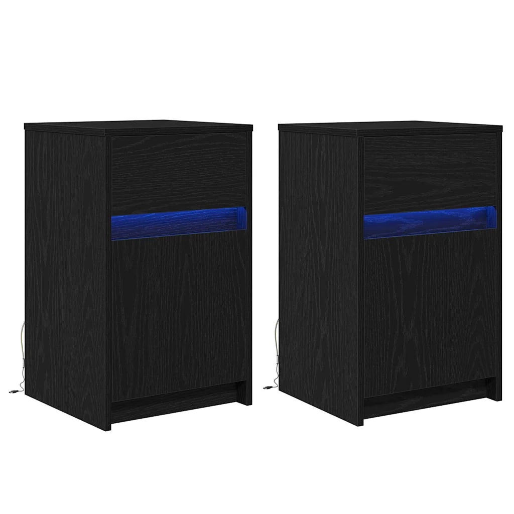 Set di 2 Armadio da letto | Comodino | Armadio da Notte | Mobiletto da notte LED Rovere nero 38 x 34 x 61 cm