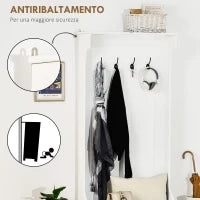 Appendiabiti da Terra Moderno 3 in 1 con 4 Ganci, Panca Contenitore e Attaccapanni, Salvaspazio Mobile da Ingresso, Corridoio, Camera da Letto in Legno, 71.5x39.5x170 cm, Bianco