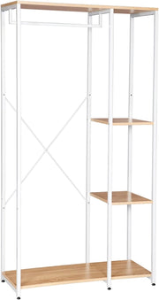 Stand Appendiabiti con Ripiani Attaccapanni Guardaroba Scaffale Porta Abiti in Legno Acciaio