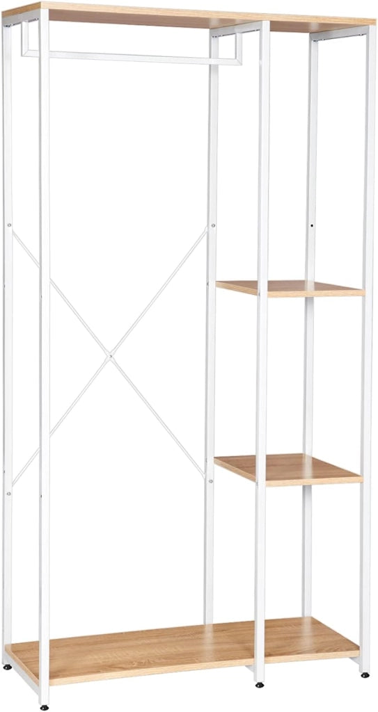 Stand Appendiabiti con Ripiani Attaccapanni Guardaroba Scaffale Porta Abiti in Legno Acciaio