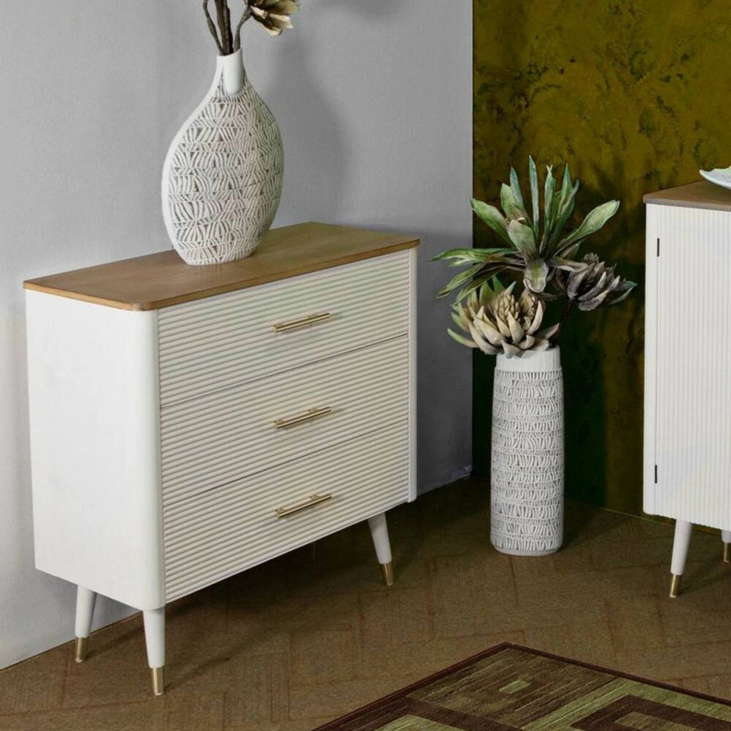Cassettiera Phaidone, Settimino multiuso, Comò camera da letto, Mobile con cassetti, 78x37 h80 cm, Bianco e Marrone