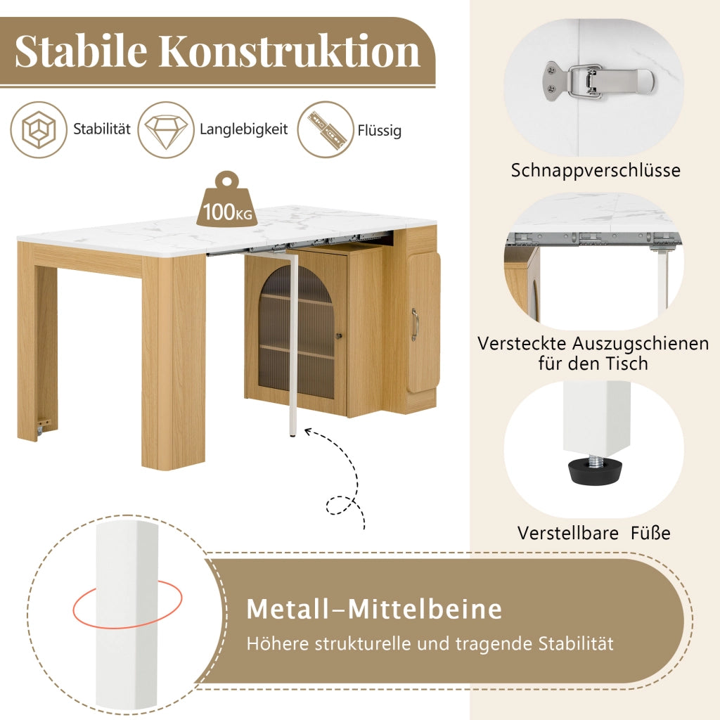 Tavolo da pranzo - isola cucina su ruote - piano estraibile - con prese - naturale - come anta e sideboard
