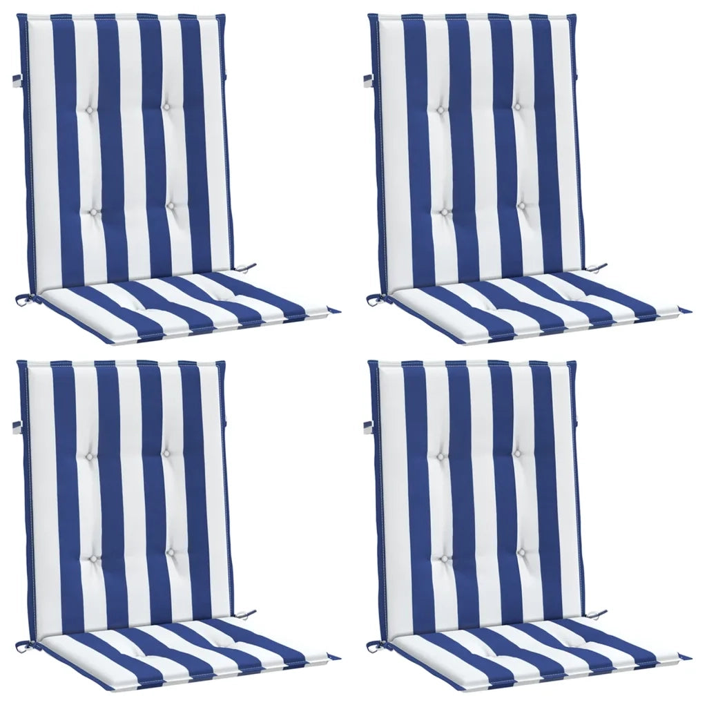Cuscini Sedia Schienale Basso 4pz Strisce Bianche e Blu Tessuto 361320