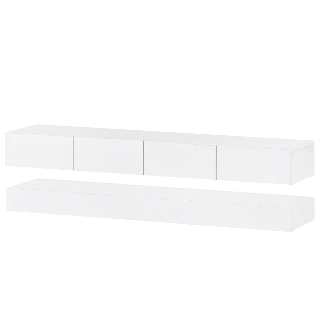Mobile TV sospeso LED in MDF bianco con 4 cassetti, 2 vani e controllo Bluetooth da app