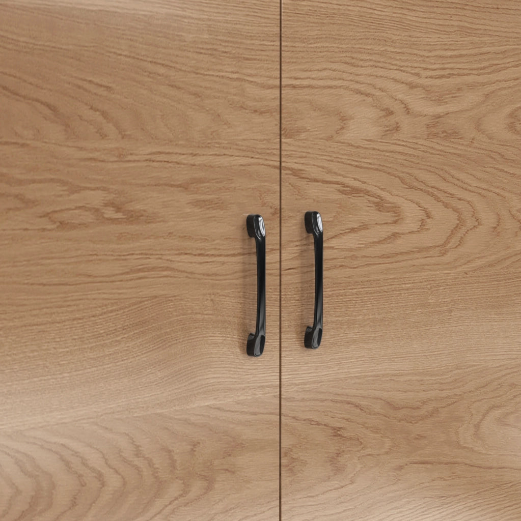 Credenza cucina 100x47x187 cm con LED e ripiani regolabili in MDF e vetro naturale e grigio