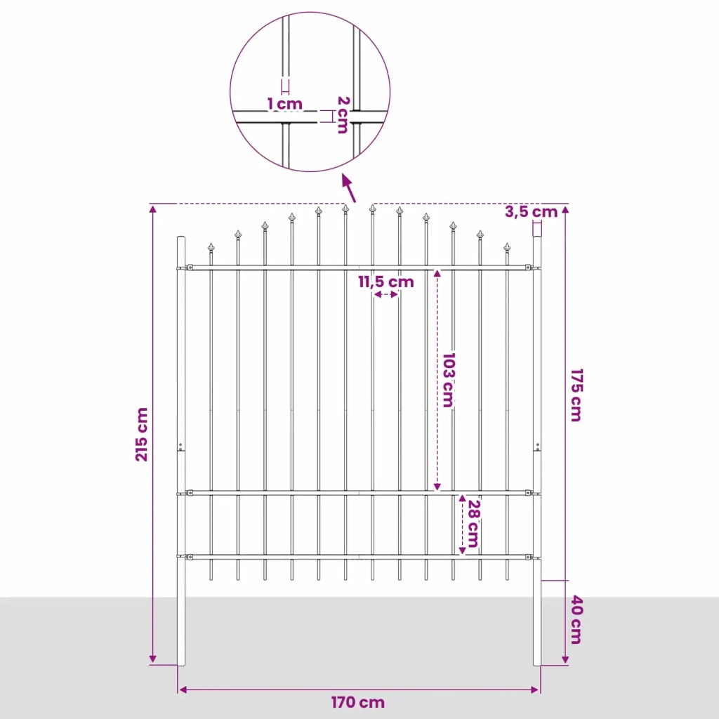Recinzione da Giardino Woerden con Punta a Lancia in Acciaio 170x175 cm Nero 144944