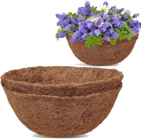 Set da 2 pezzi di fibre di cocco circolari 14 pollici (35 cm), materiale di fibre di cocco naturale per ceste da appendere, vasi per piante e vasi per finestre (interni ed esterni)