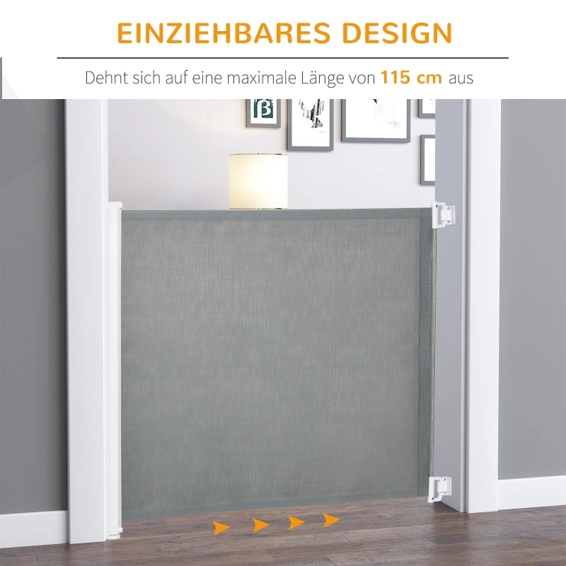 Barriera estensibile a forbice con riavvolgimento automatico per scale porte e corridoi in acciaio grigio 5,5 × 115 × 82,5 cm