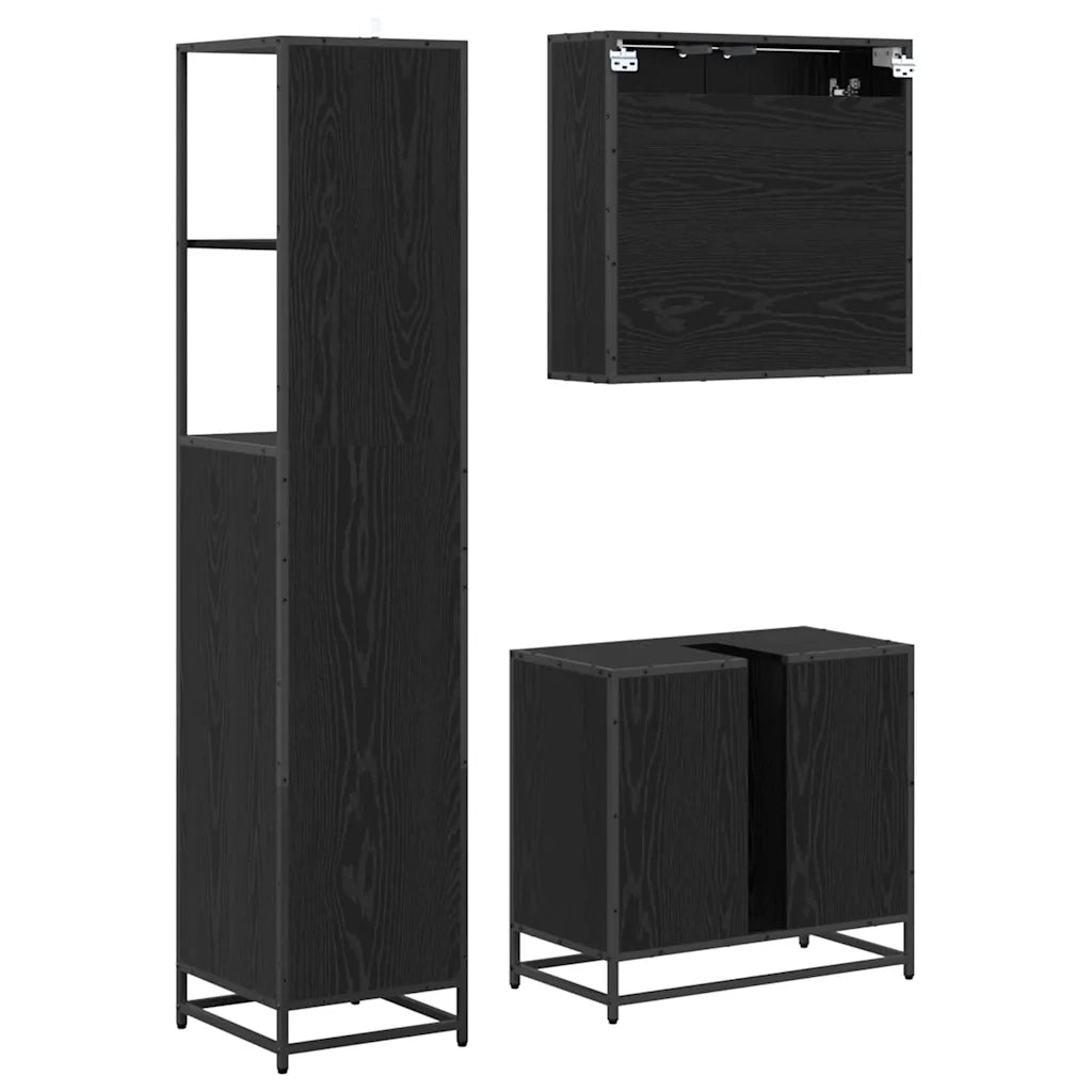 Set di mobili per il bagno 3 pcs Rovere Nero Legno multistrato 3402407