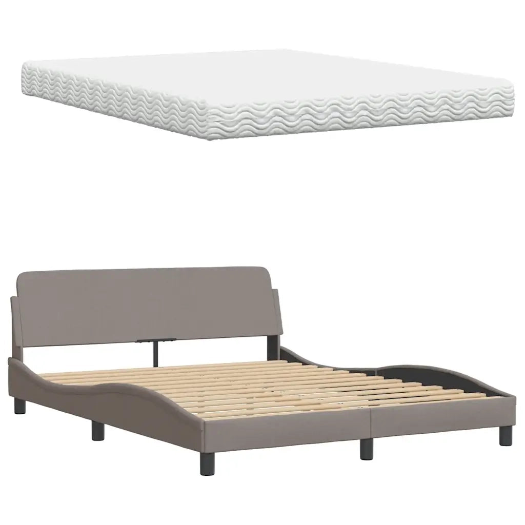 Letto con Materasso Hanko Tortora 160x200 cm in Tessuto 3310542