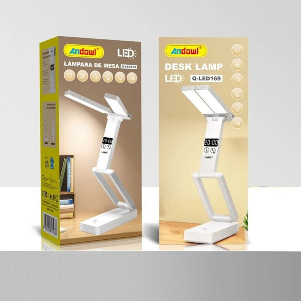 Trade Shop - Lampada Da Scrivania A Led Ricaricabile Usb Pieghevole Portatile Con Display Q-led169 -