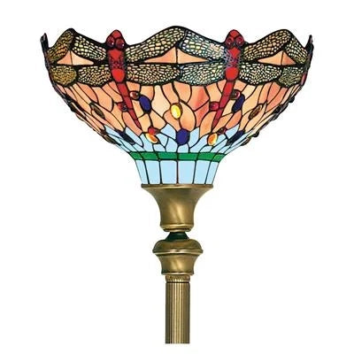 Piantana Drafonfly Tiffany Ottone antico Vetro colorato Luce E27