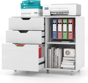 Cassettiera per ufficio con ruote, mobile portaoggetti da scrivania con 5 ruote, 3 cassetti, 2 scomparti, mobile per stampante rotelle, armadio di documenti per formato lettera, A4, legale
