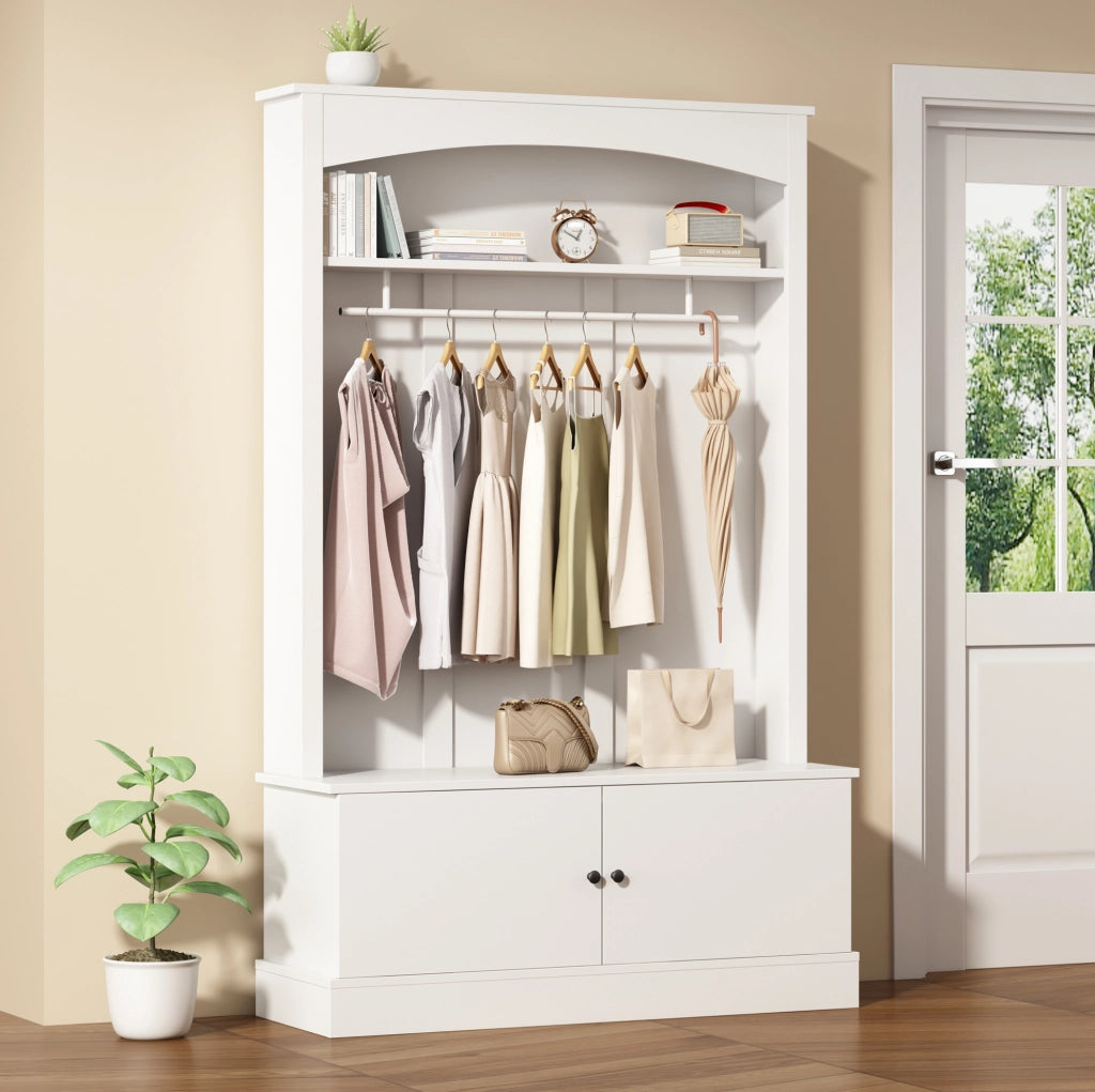 Armadio ingresso bianco con panca; scarpiera e appendiabiti 120x40x190 cm in truciolare