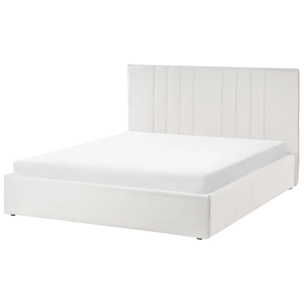 Letto matrimoniale imbottito in tessuto beige chiaro 140 x 200 cm camera da letto