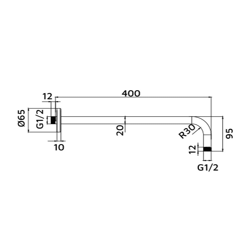 Braccio doccia tondo lungo 40 cm con rosone