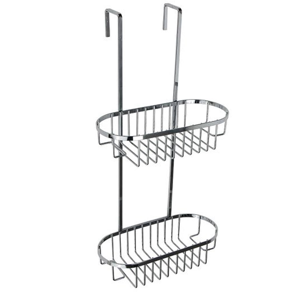 Trade Shop - Mensola Da Bagno Doccia Portaoggetti A 2 Ripiani In Metallo Cromato Da Appendere 87822 -
