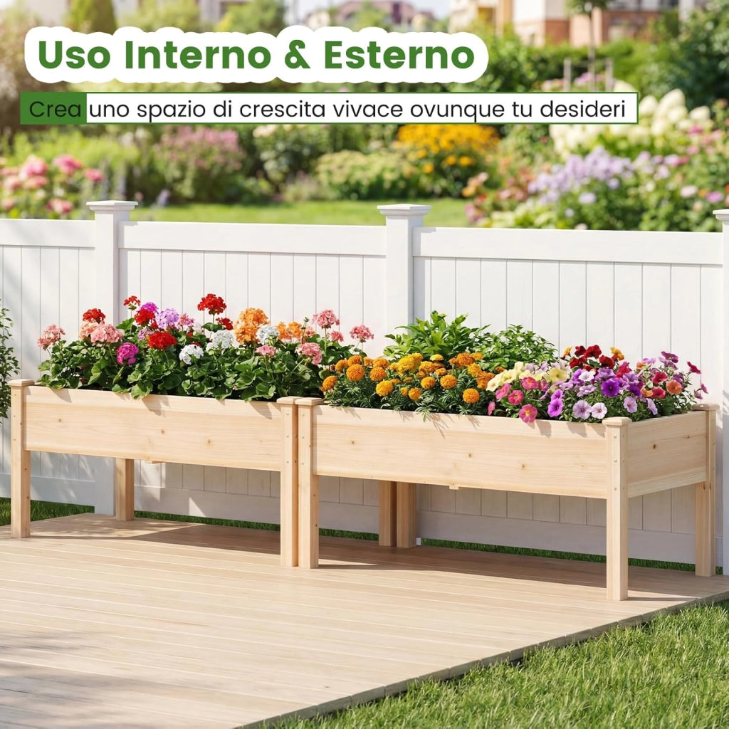 Letto da Giardino Rialzato con Gambe, Fioriera Elevata in Legno di Abete per Verdure, Fiori e Erbe, Aiuola Rialzata da Esterno ed Interno per Balcone, Giardino e Patio (2)