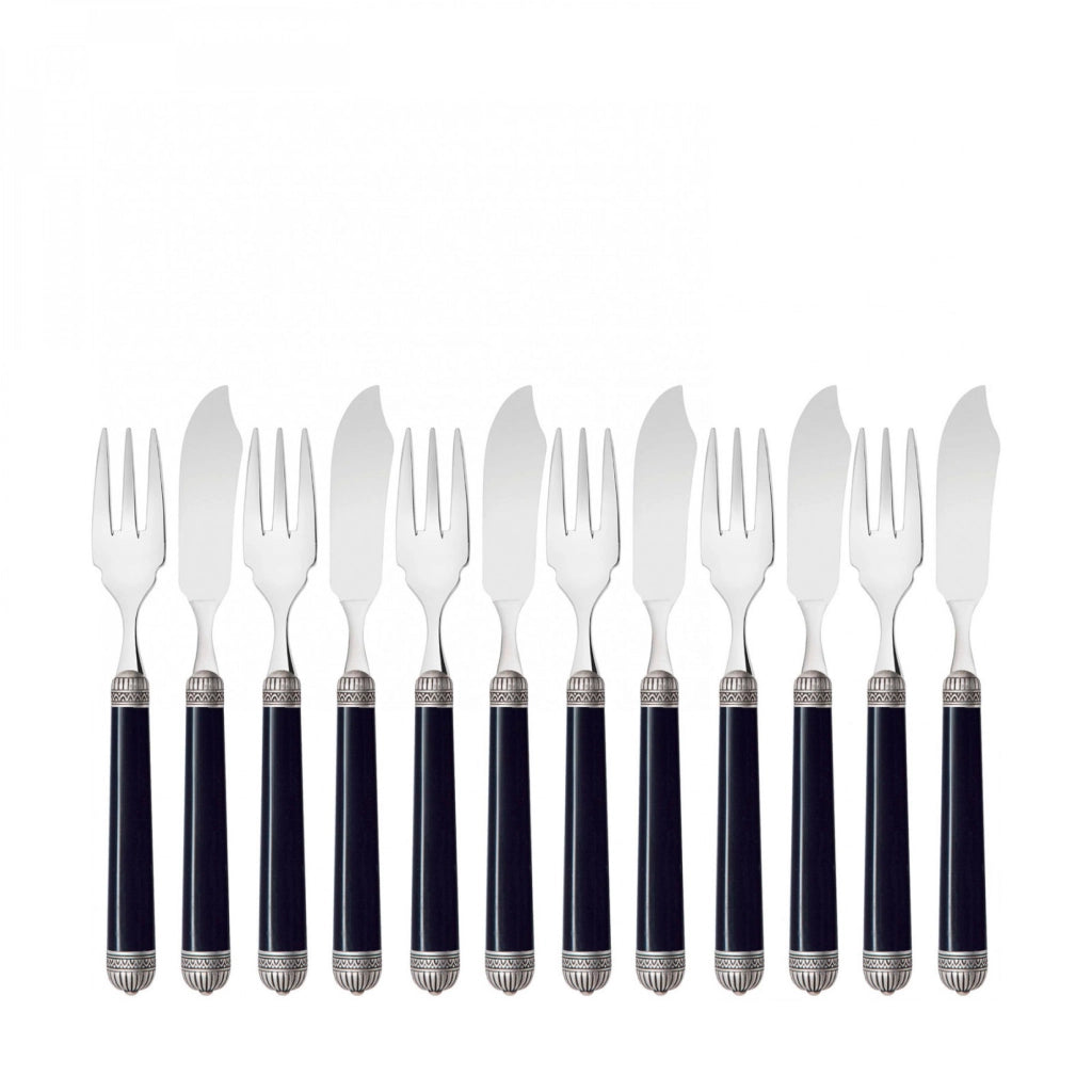 DORICO Ghiera Argento Anticato, Posate Set 12 Pz Pesce, Casa