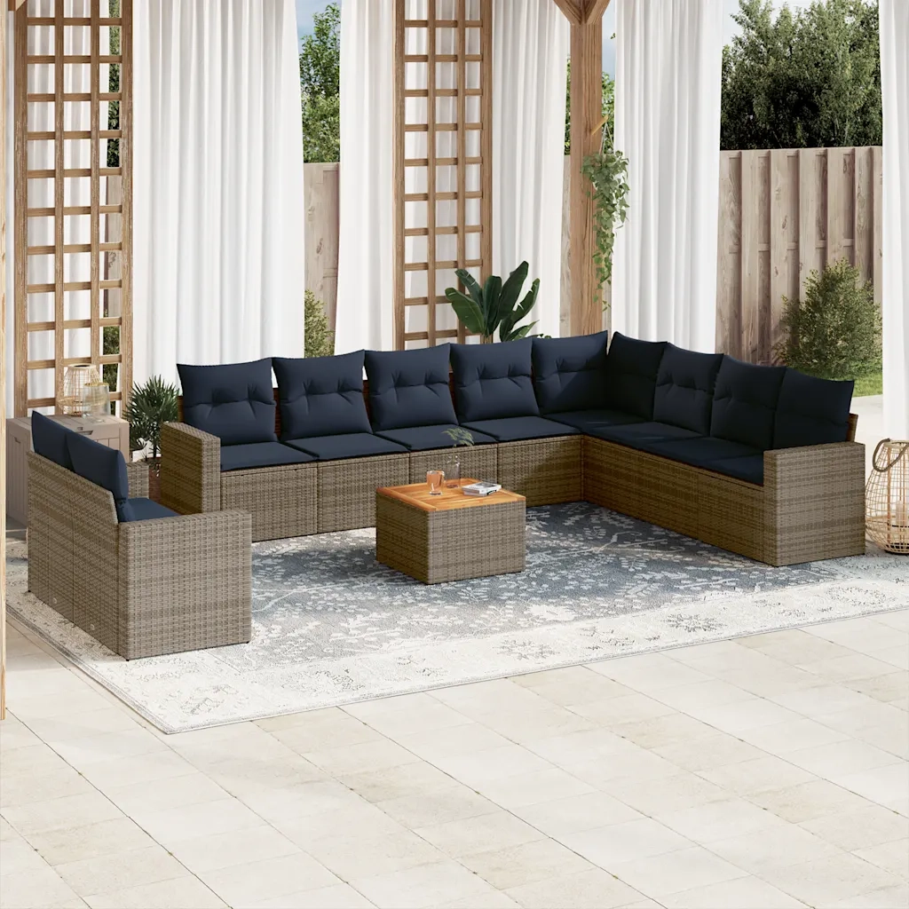 Set Divani da Giardino 11 pz con Cuscini in Polyrattan Grigio 3256530
