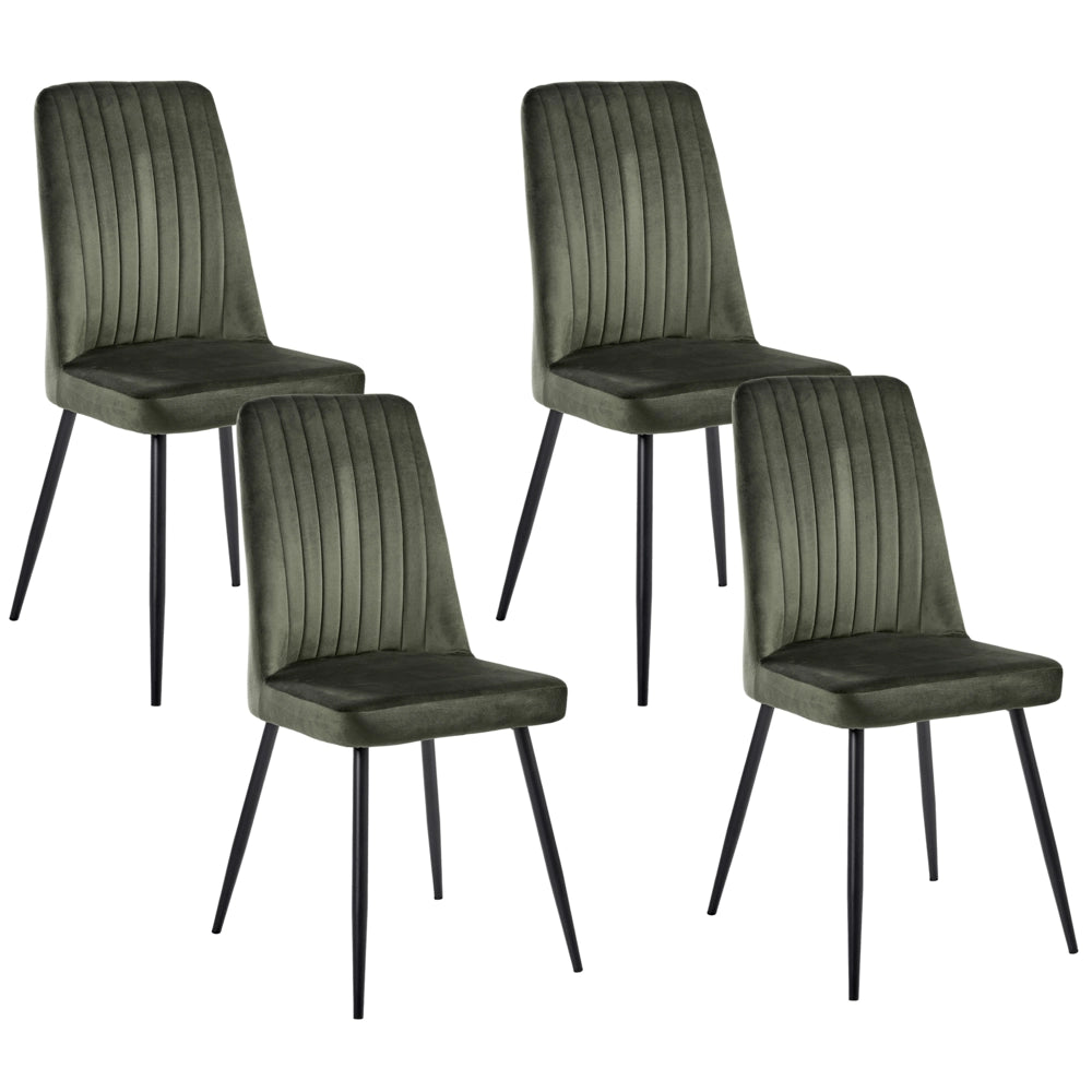 Set di 4 sedie da pranzo con seduta in velluto imbottito Stile moderno Senza braccioli Gambe in ferro scuro oliva