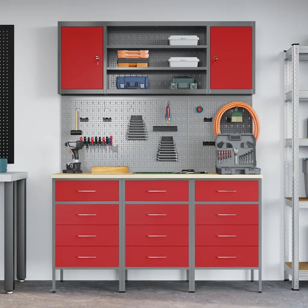 Mobile da lavoro 7 pcs Rosso Legno ingegnerizzato e acciaio 3321437