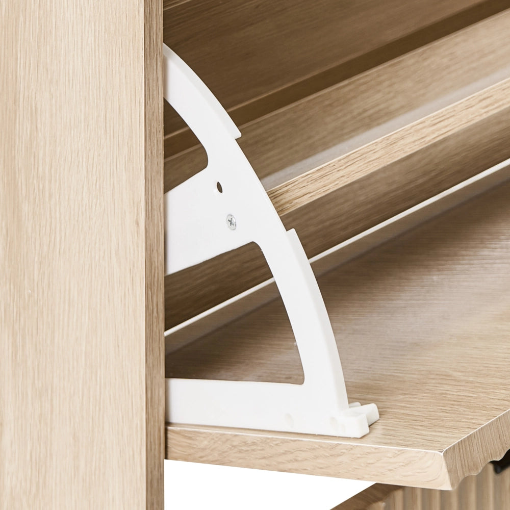 Scarpiera a 2 scomparti con 1 cassetto aggiuntivo in legno MDF melaminico con specchio colore marrone chiaro