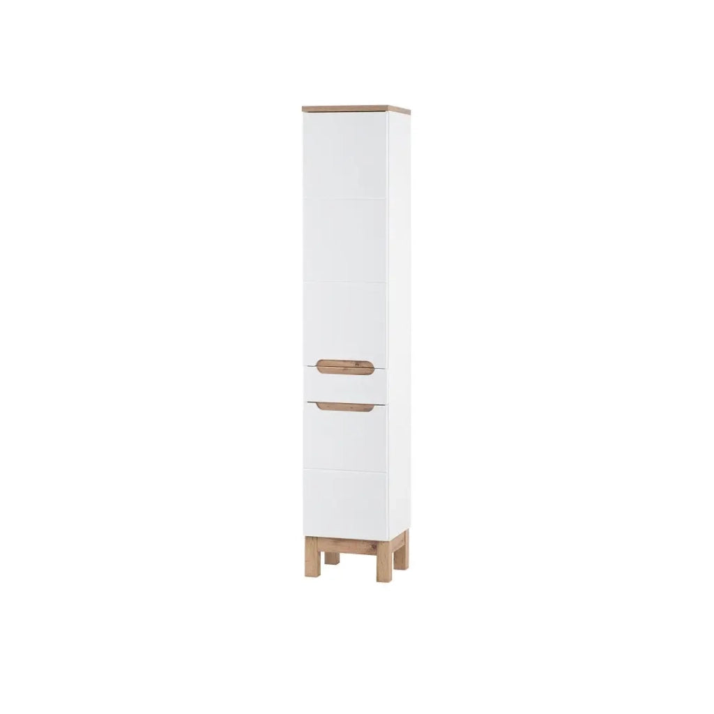 Colonna bagno ERMANO – Rovere chiaro e bianco lucido – 35x187 cm – 2 porte – Da posare