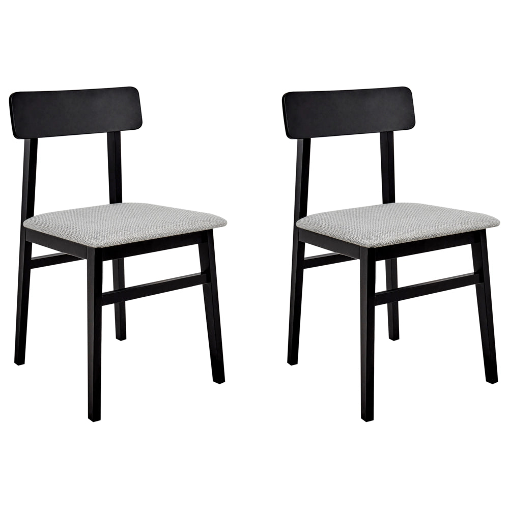 Set di 2 sedie da pranzo Struttura in legno di gomma nero Seduta in tessuto poliestere grigio chiaro Senza braccioli Design retrò