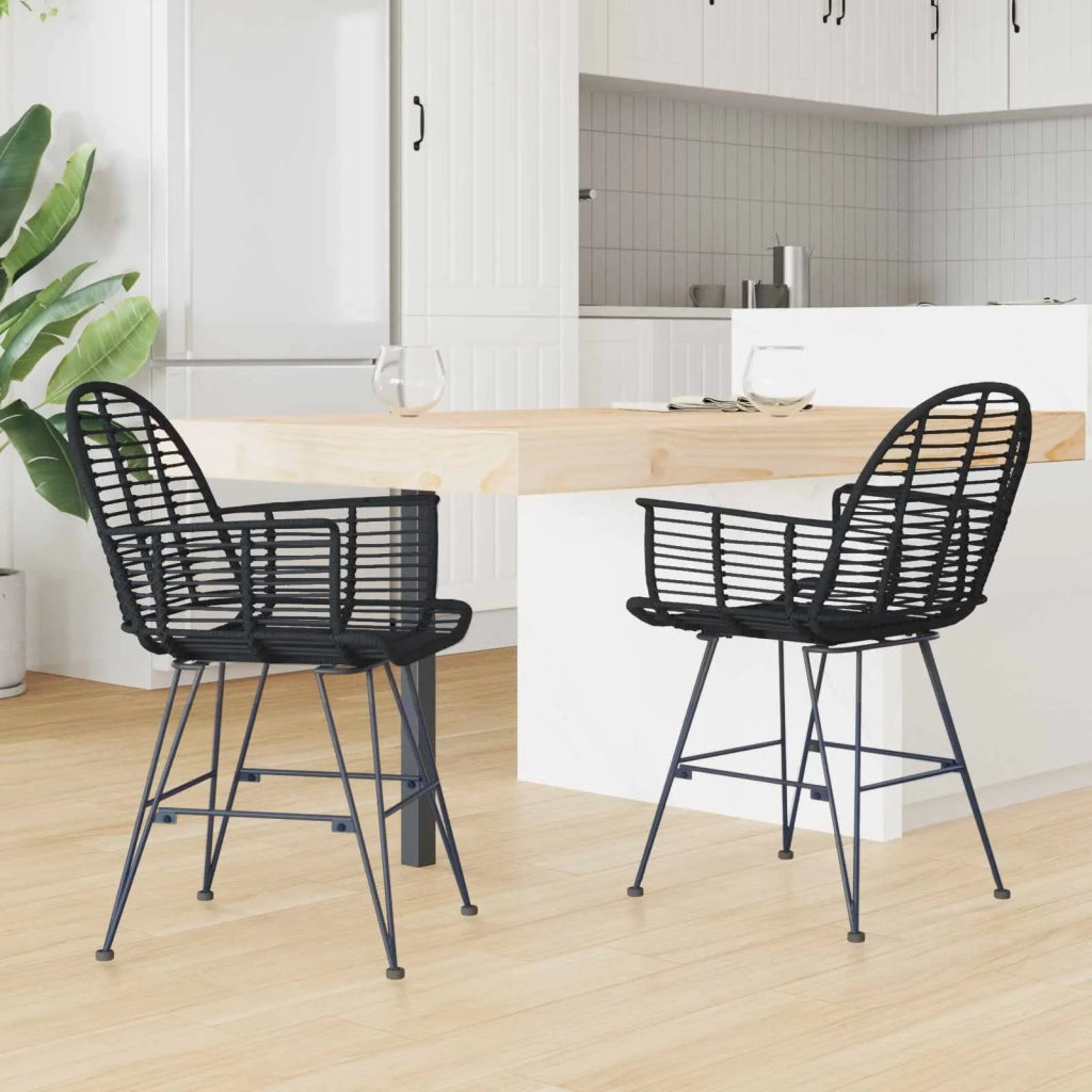 Sedia da pranzo 2 pcs Rattan e Ferro Nero 57 x 55 x 85 cm